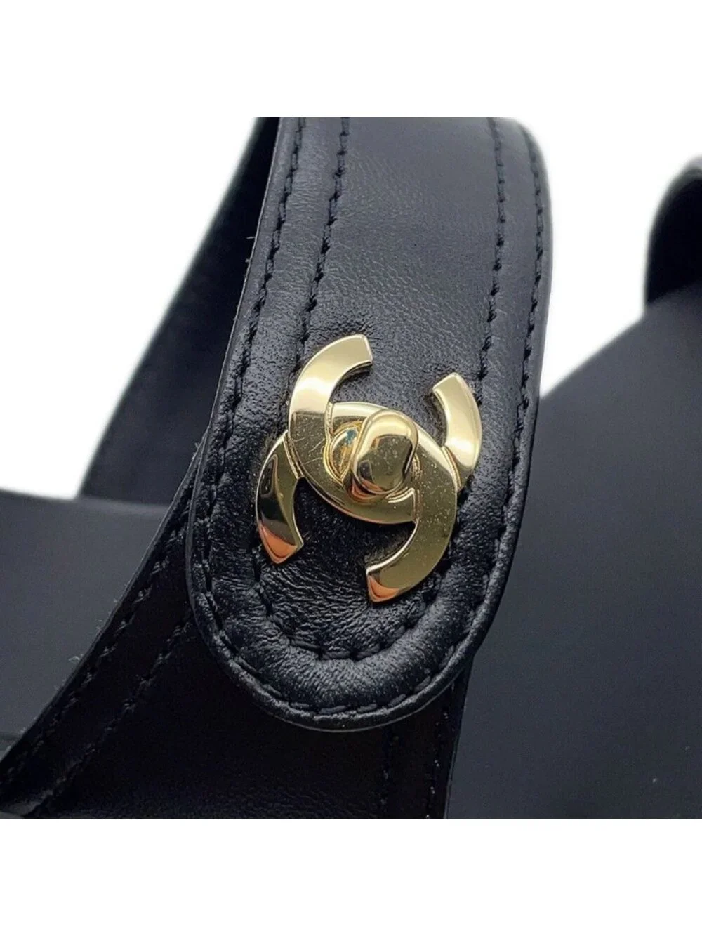 Chanel Sandals CC Logo Turnlock 38c Shoes Black